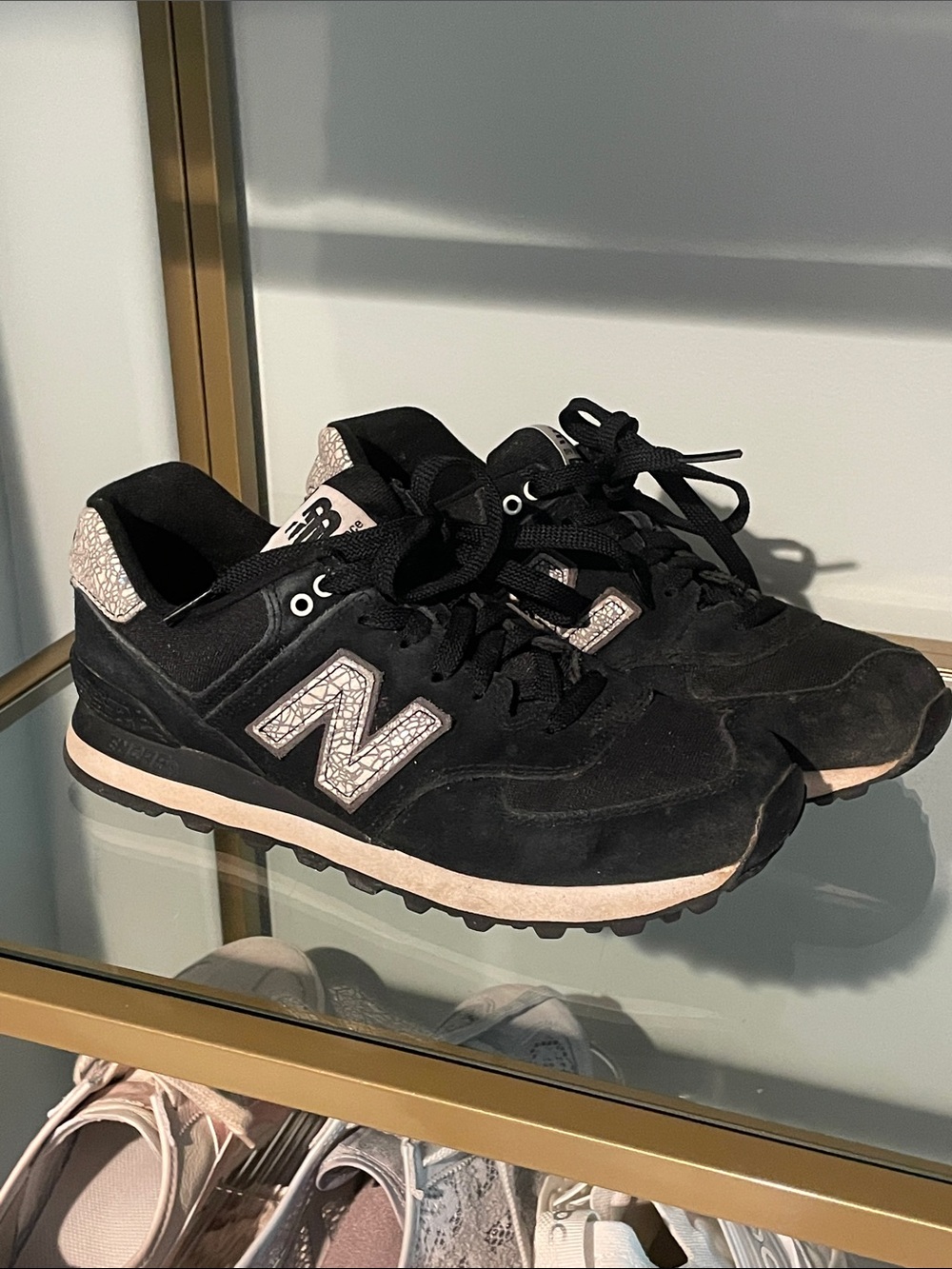 New Balance 574 Women's Black & White Accent Lace-Up Sneakers